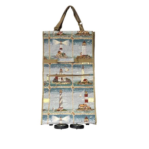 Vintage Jade Lighthouse Tapestry Foldable Rolling Travel Tote Bag - Picture 1 of 14
